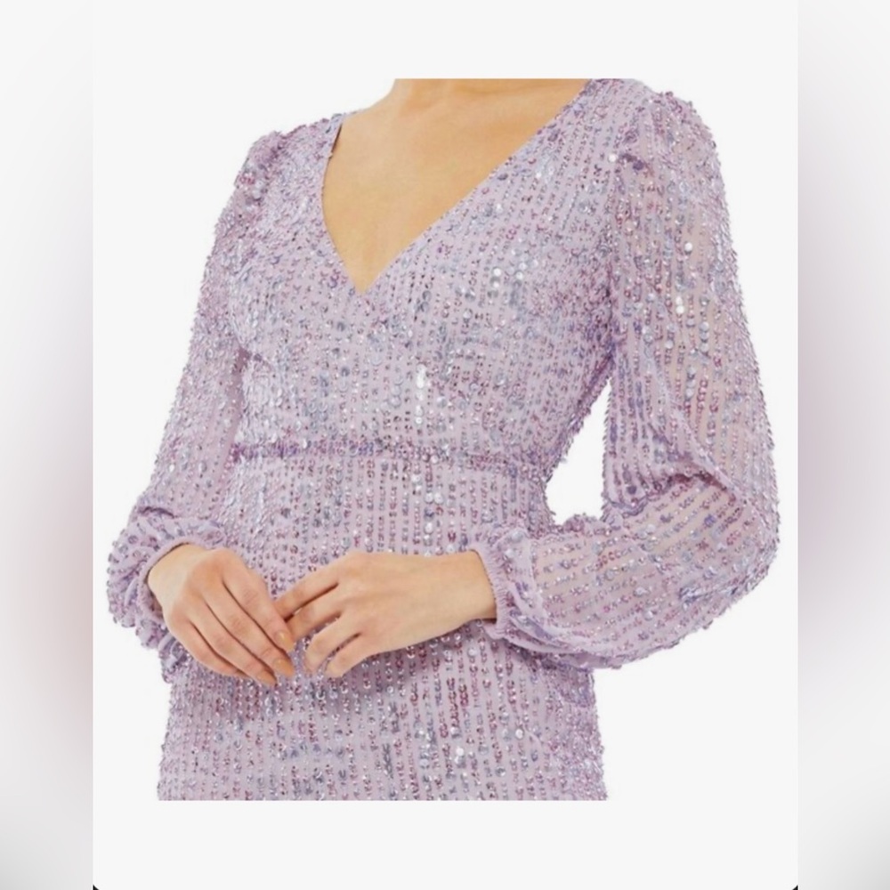 NWT MAC DUGGAL SZ 10 Lavender Puff Sleeve V Neck MIDI #107641 - Picture 6 of 9
